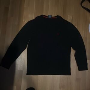 Mens Black Polo Ralph Lauren Waffle-Knit Thermal Longsleeve Size Large